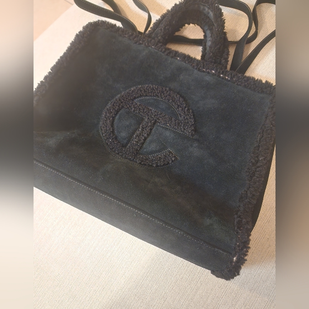 UGG x Telfar Large Black Suede and Shearling Women's Bag